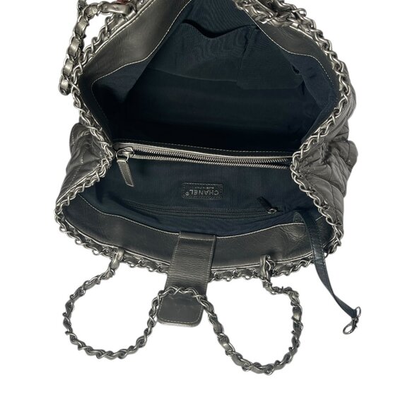 CHANEL Chain Me Tote Silver Metallic Leather CC Quilted Tote Shoulder Bag Pewter - Picture 4 of 11
